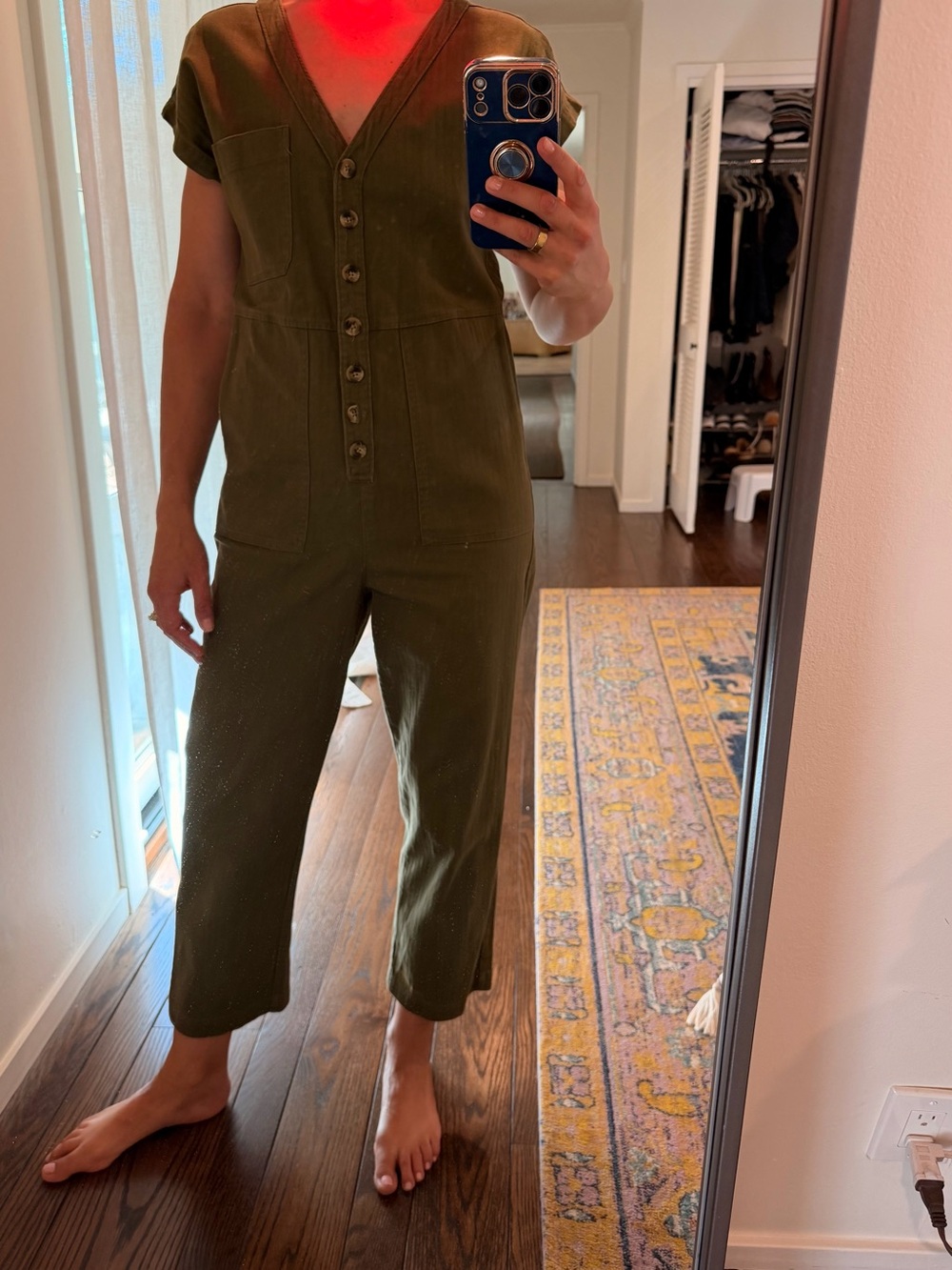 Madewell Olive Green Button-Front Utility Jumpsuit M